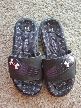 Under Armour Black Slides with Purple Accents